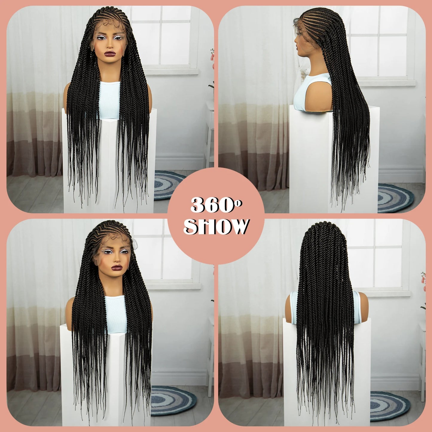 36 Inch Synthetic Cornrow Braids Wigs Transparent Full Lace Braided Wigs Natural Lace Front Wigs for Black Women with Baby Hair