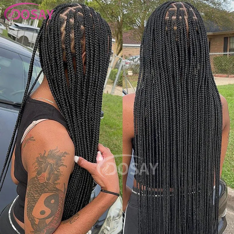 36" Full Lace Braided Wigs Synthetic Box Braids Lace Front Wigs Knotless Braided Wigs For Black Women Small Box Square Hair Wigs