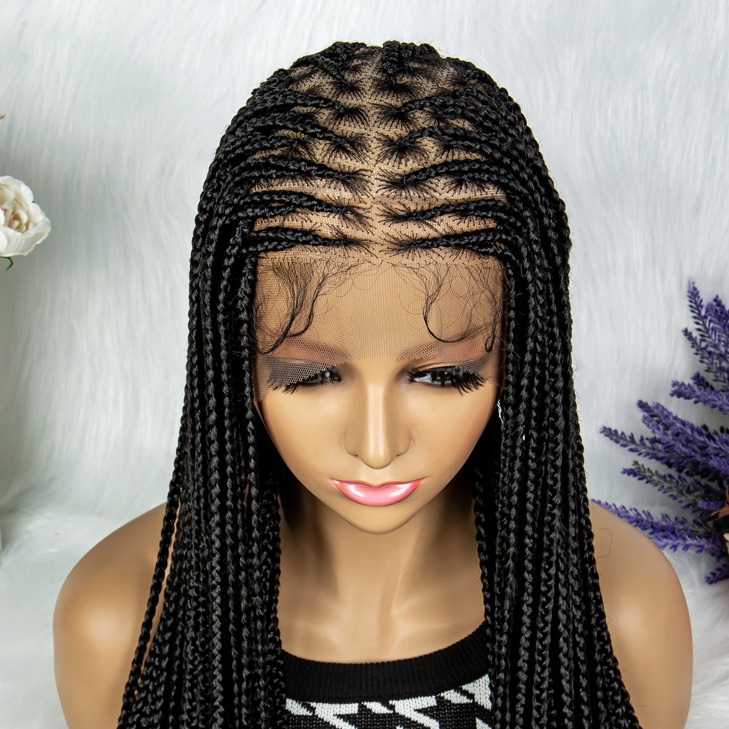 Synthetic Transparent HD Full Lace Braided Wigs For Black Women Crochet Braid Braiding Hair Knotless Box Cornrow Braids Wigs