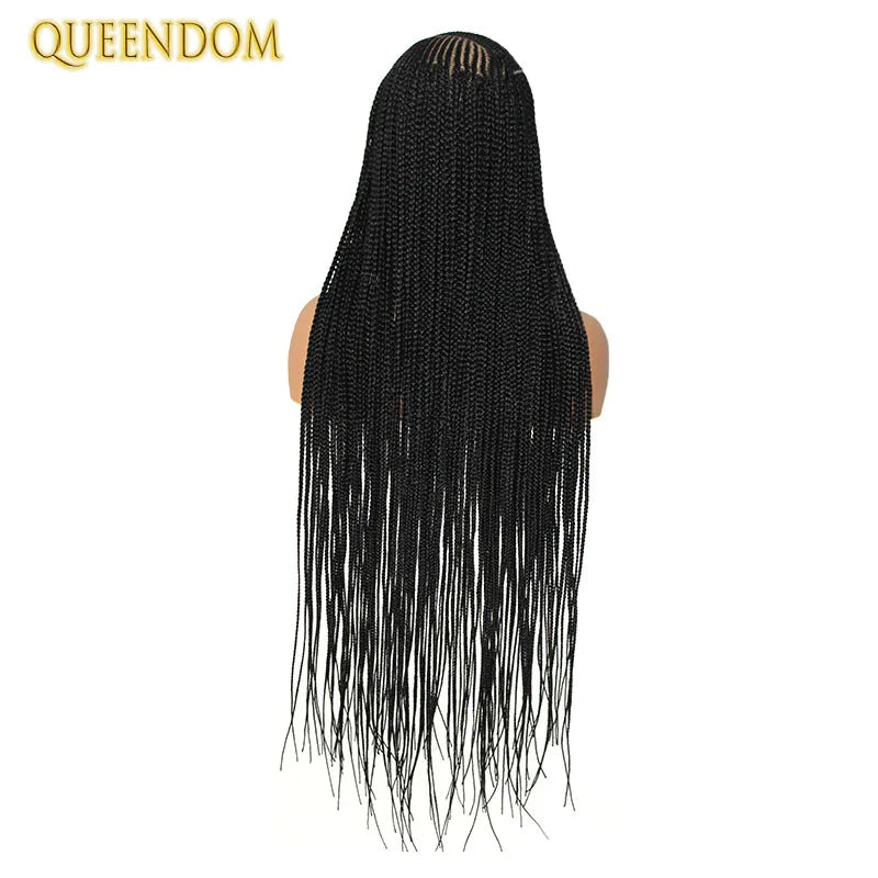 36'' Cornrow Braided Wigs for Women Full Lace Front Box Heart Braided Wig Synthetic Side Part Knotless Twist Braids Goddess Wig