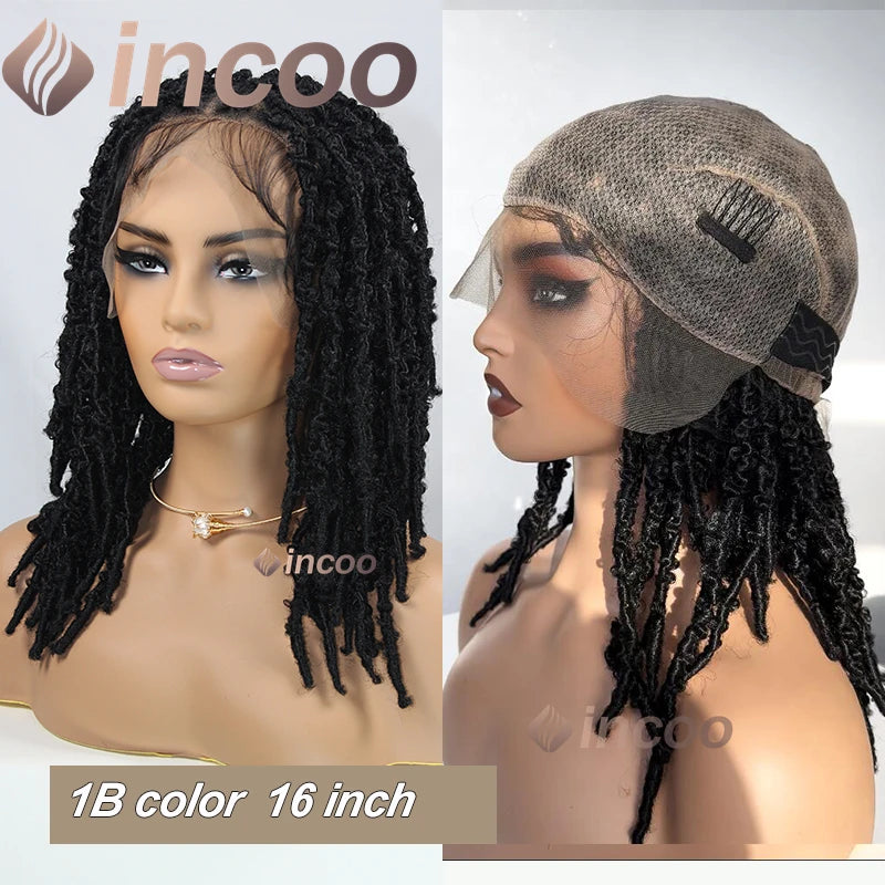 Synthetic Short Bob Box Braided Wig For Black Women Goddess Locs Twist Braided Wigs 360 Full Lace Wig Curly Box Knotless Wigs