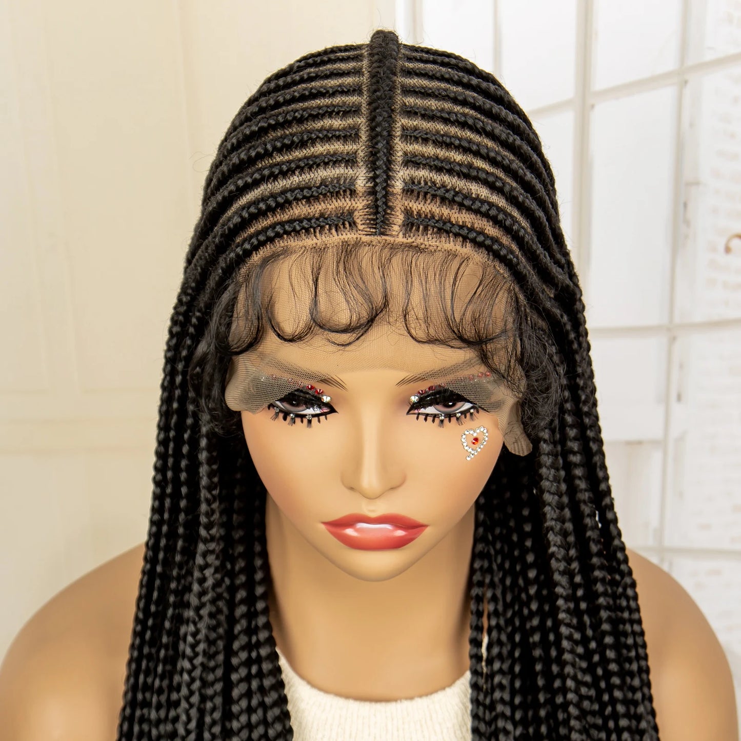 Braided Wigs for Black Women Full Lace Cornrow Box Braided Wig. Synthetic Lace Frontal with Baby Hair