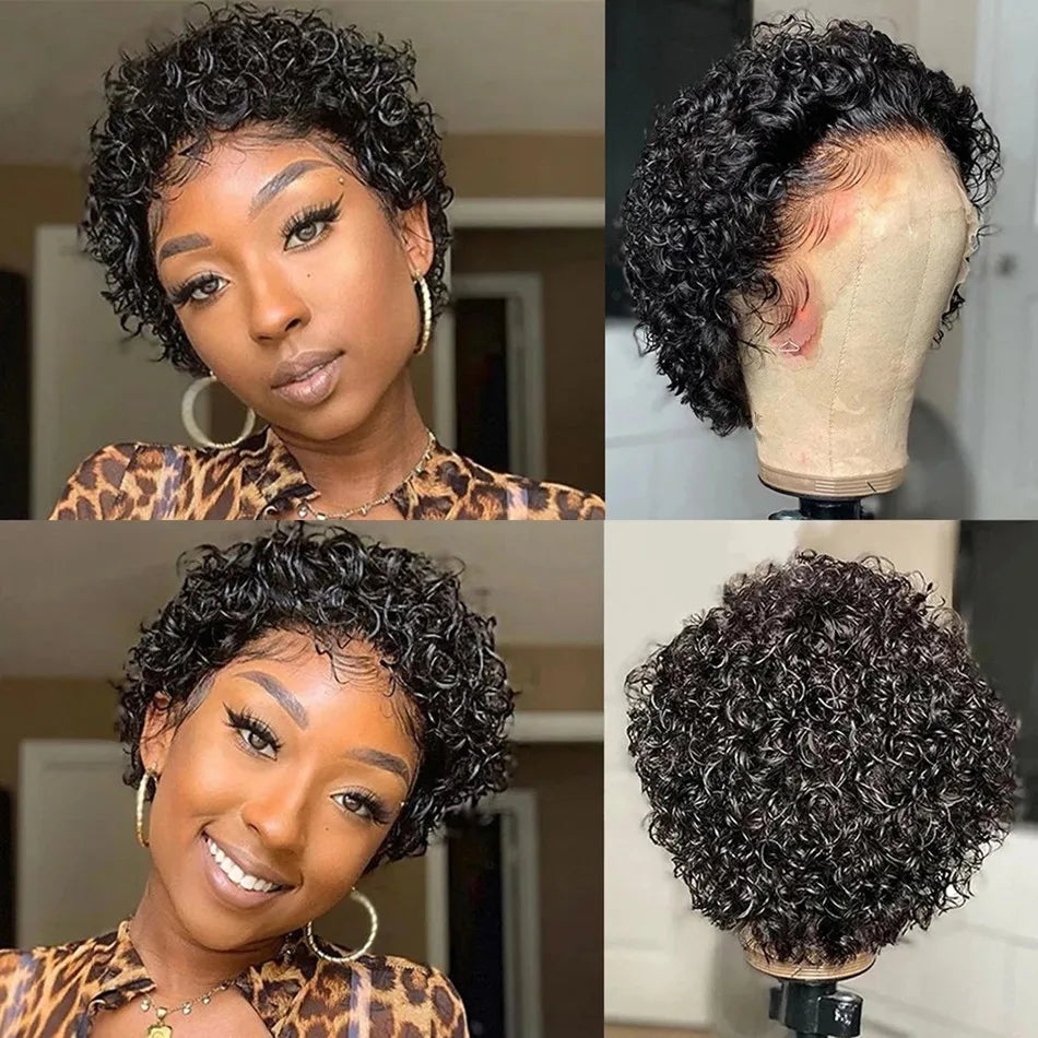 Pixie Cut Wig Bob Lace Front Wig Brazilian Remy Hair 13X4 Transparent Lace Wig Prepluck Human Hair For Women Short Curly Wigs