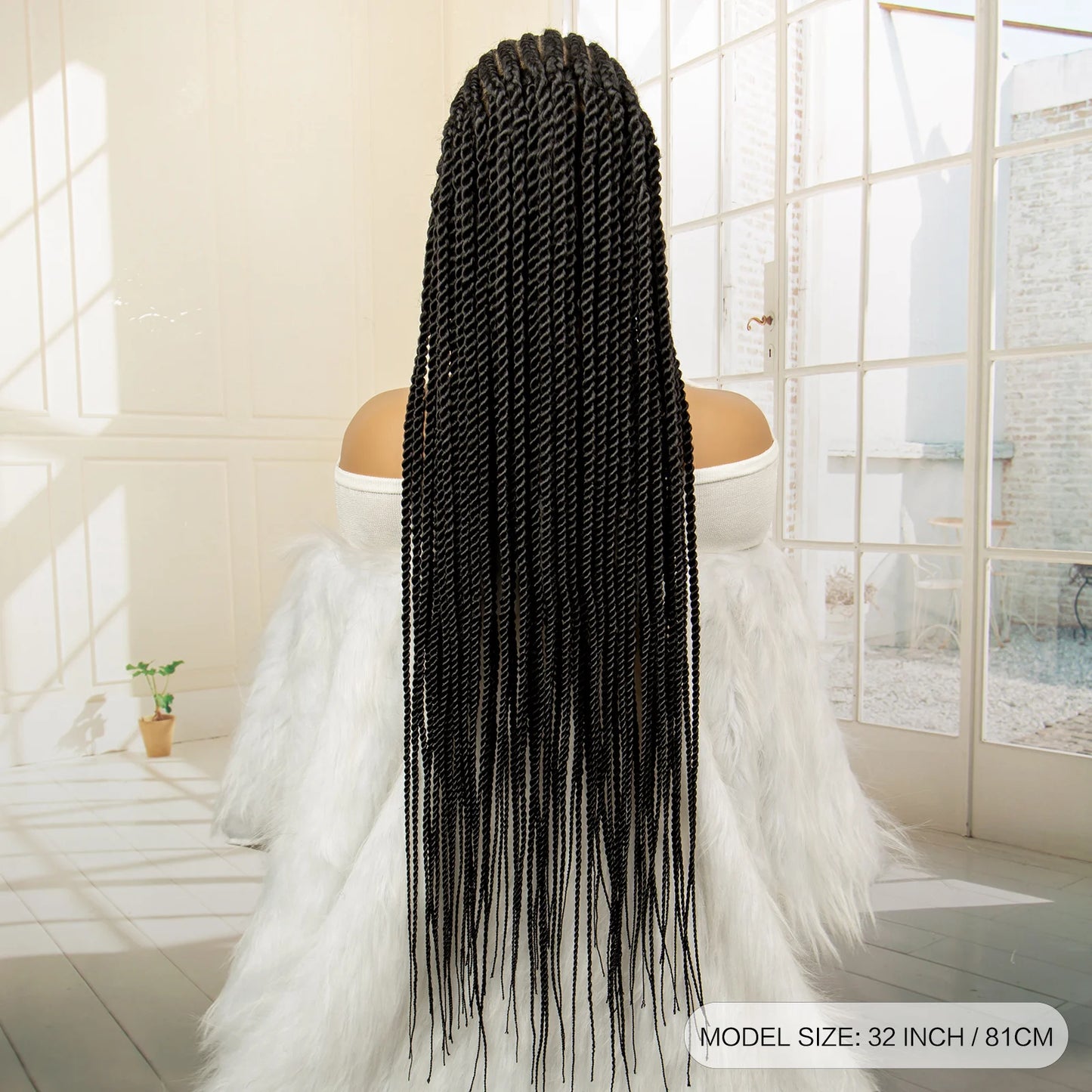 Synthetic Full Lace Twist Braided Wigs for Black Women 32 Inches Handmade Cornrow Knotless Box Braided Wigs with Baby Hair