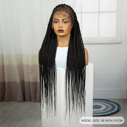 36 Inch Synthetic Cornrow Braids Wigs Transparent Full Lace Braided Wigs Natural Lace Front Wigs for Black Women with Baby Hair