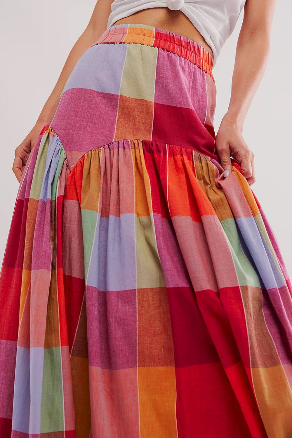 Color Block Elastic Waist Maxi Skirt