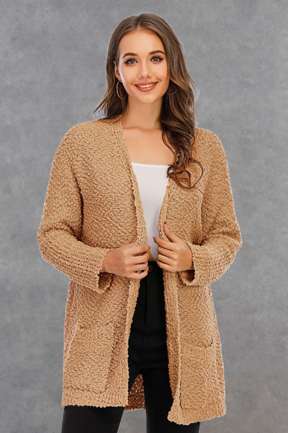 Angel Wings Pocketed Open Front Long Sleeve Cardigan