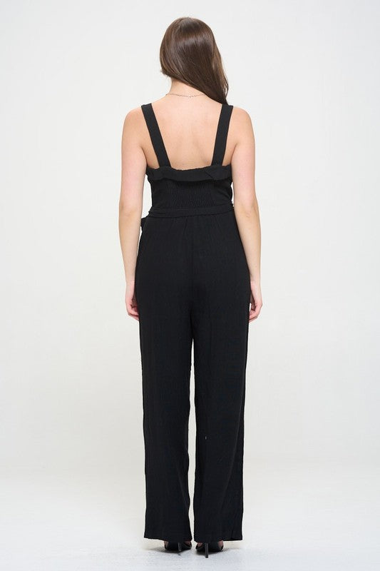 PLUS SLEEVELESS ADJUSTABLE STRAP BUTTON JUMPSUIT