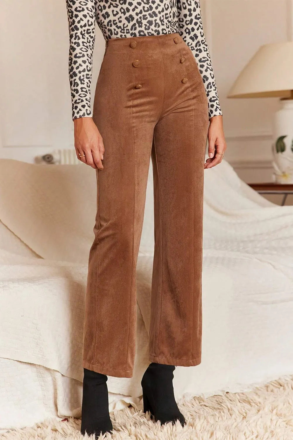 Decorative Button Straight Leg Pants